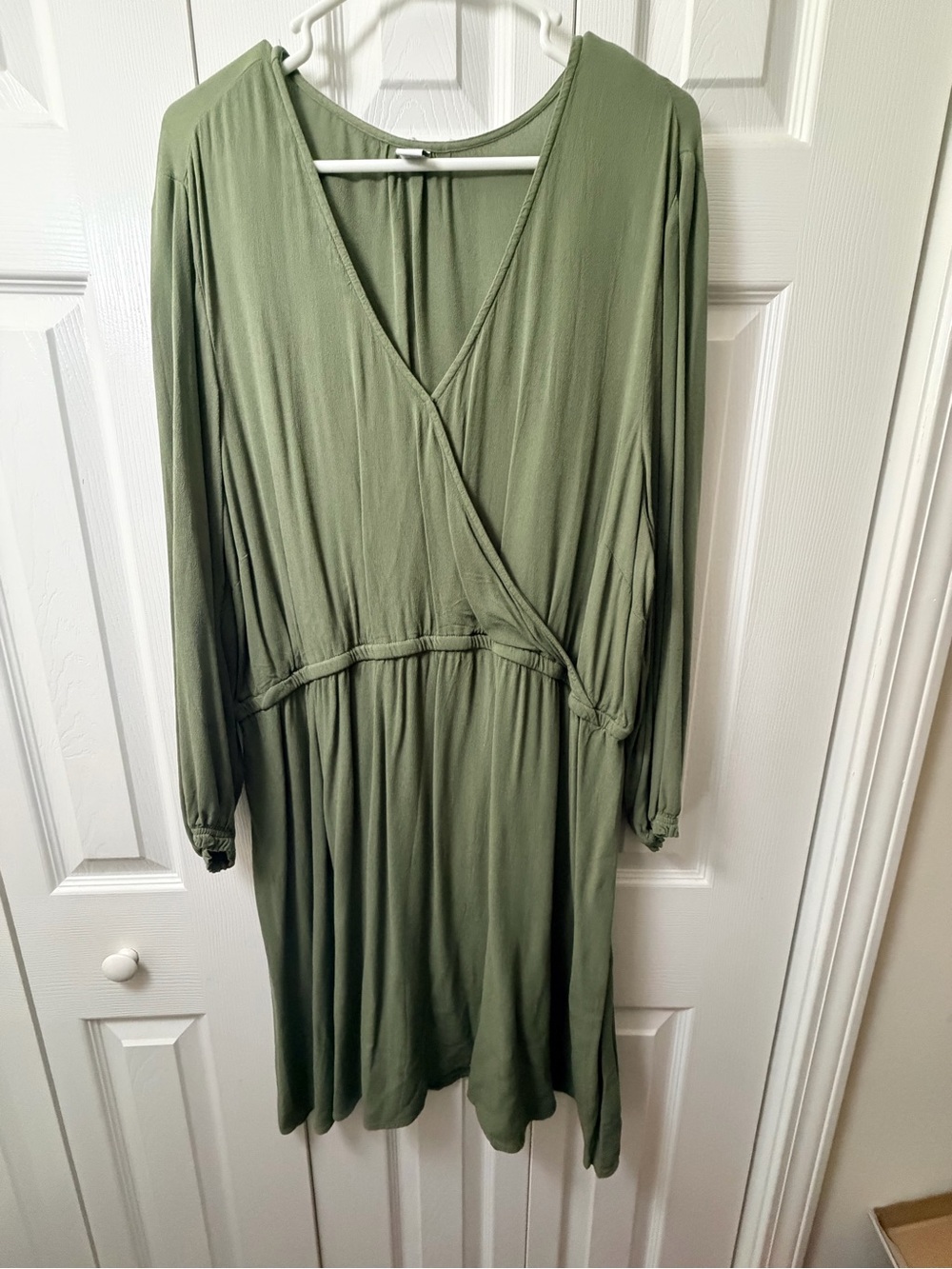 Old Navy Olive Green Long-Sleeve Wrap Midi Dress